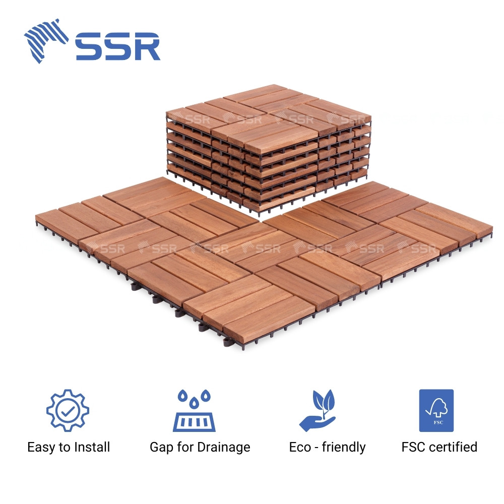 12 - Slat Acacia Wood Decking Tiles