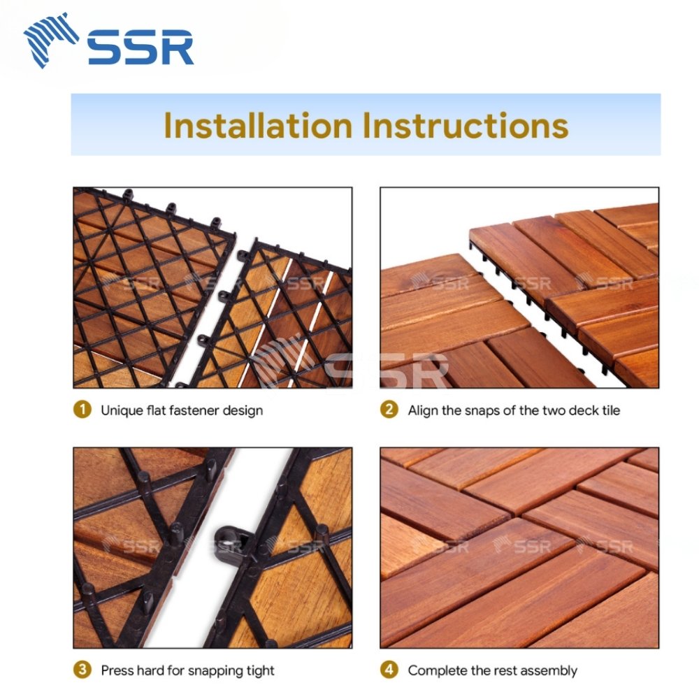 12 - Slat Acacia Wood Decking Tiles