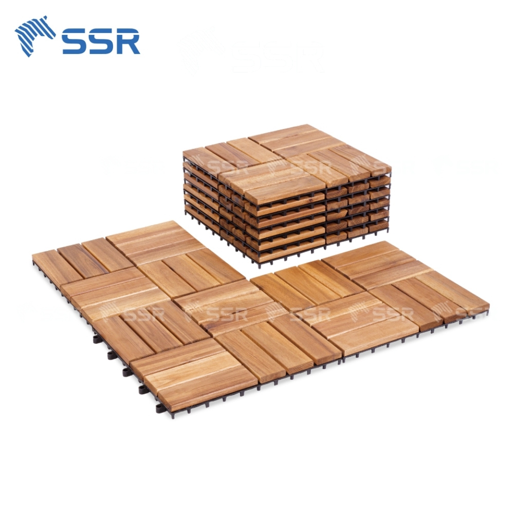 Teak 12 - Slat Acacia Wood Decking Tiles