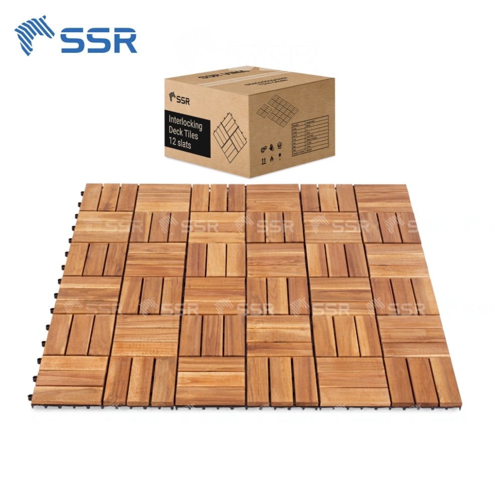 (Best Seller 2025) Teak 12 - Slat Acacia Wood Decking Tiles