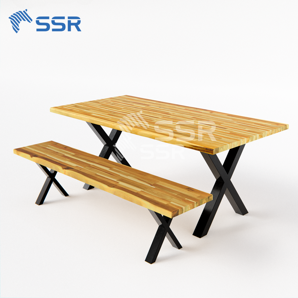 Acacia Wood FJ Tabletop Dining Sets with Metal Leg (1)