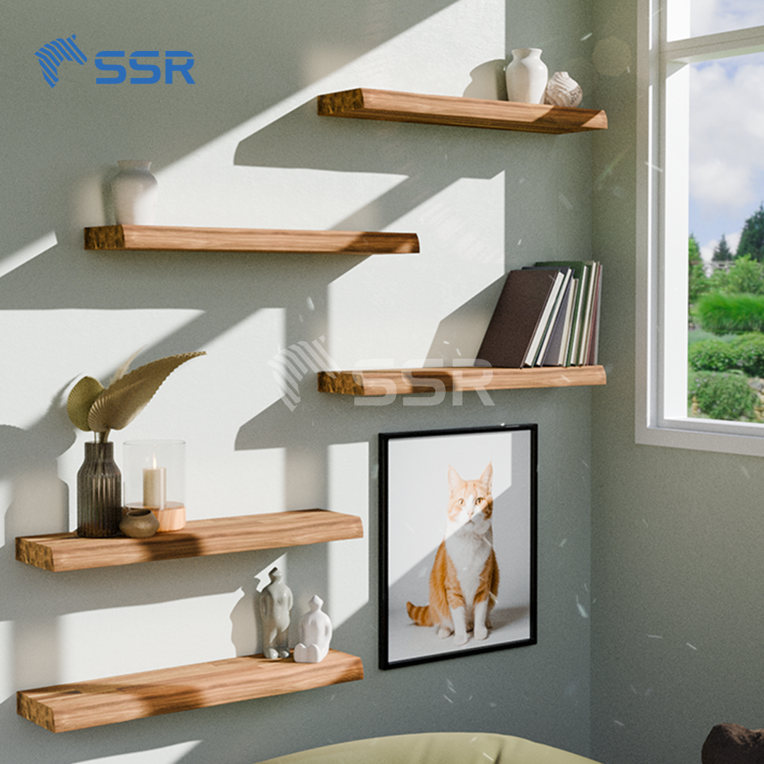 Unfinished Acacia Finger Joint Wall Shelves - 1 Live Edge (2)