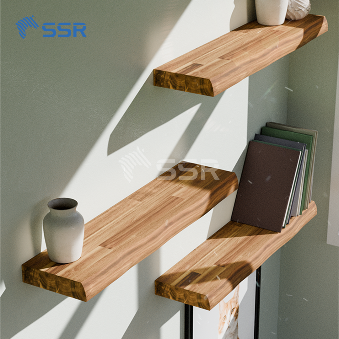 Unfinished Acacia Finger Joint Wall Shelves - 1 Live Edge (3)