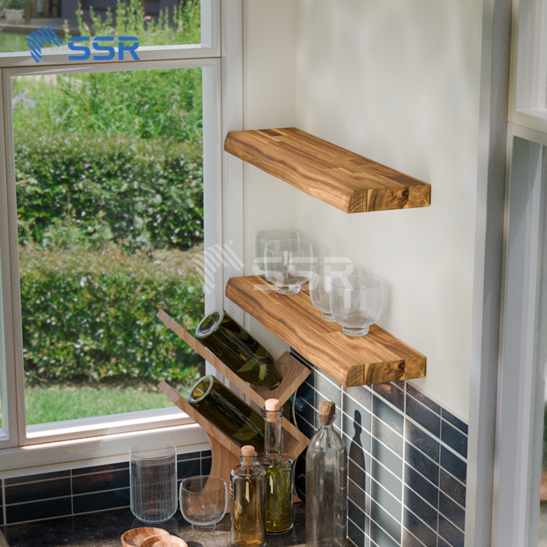 Unfinished Acacia Finger Joint Wall Shelves - 1 Live Edge (6)