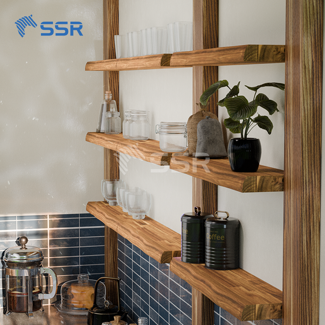 Unfinished Acacia Finger Joint Wall Shelves - 1 Live Edge (7)