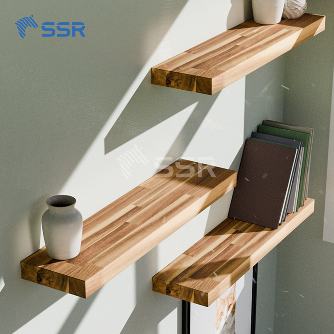 Unfinished Acacia Finger Joint Wall Shelves - Square Edges (1)
