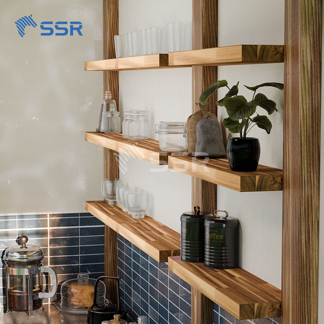 Unfinished Acacia Finger Joint Wall Shelves - Square Edges (4)