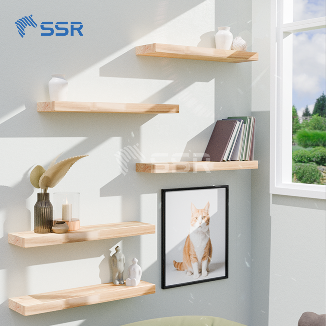 Unfinished Hevea Finger Joint Wall Shelves - Square Edges (2)