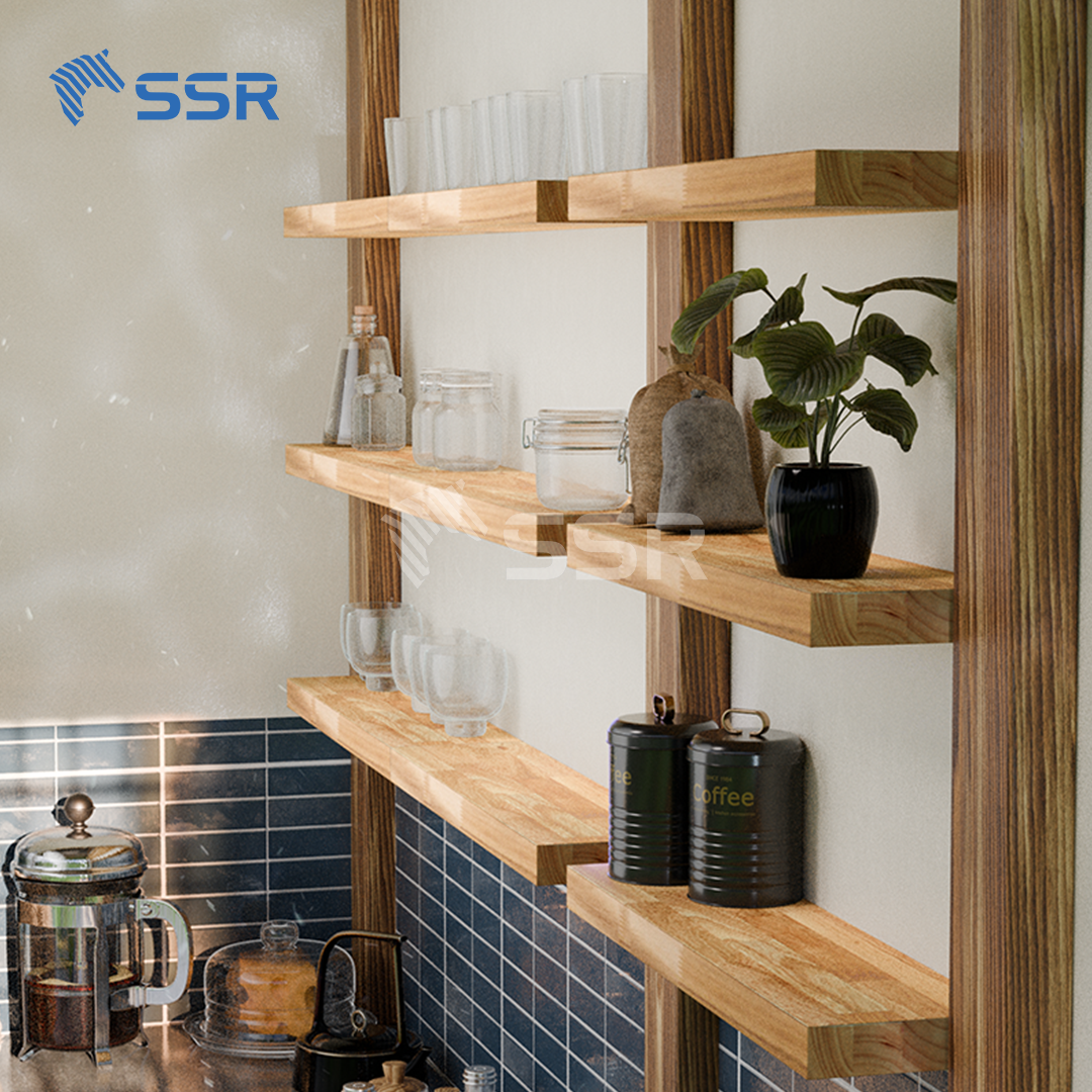 Unfinished Hevea Finger Joint Wall Shelves - Square Edges (5)